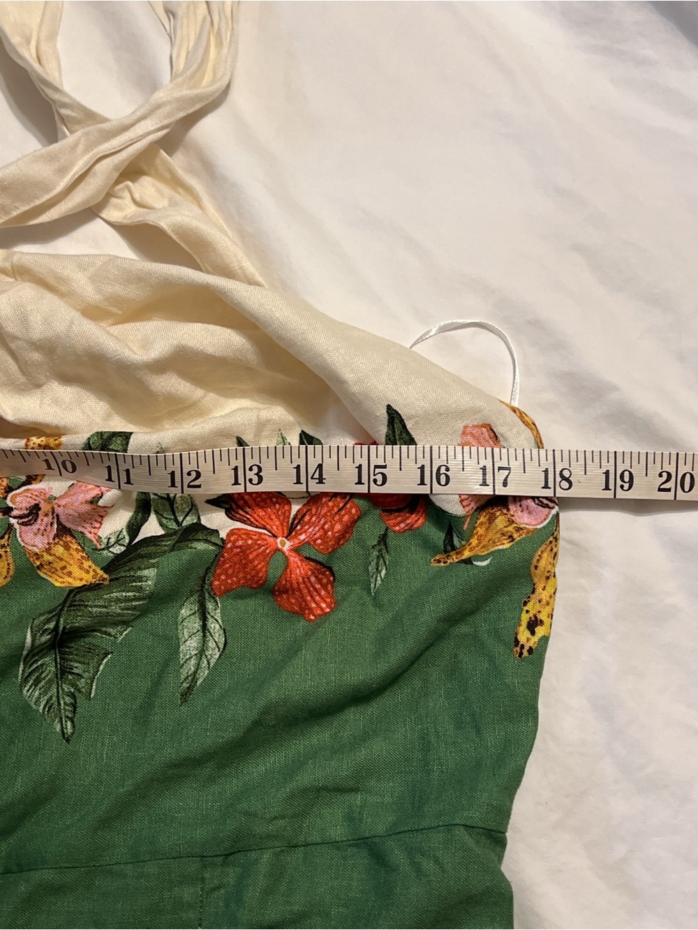 H&M Linen Blend Tropical Halter Midi Dress Green White Floral Vacation L - Picture 7 of 12